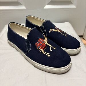 Jack Rogers Navy Embroidered Camel Slip-On Sneakers | Size 8